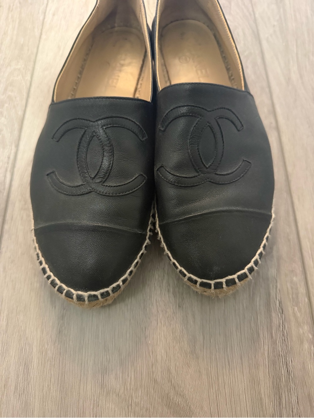 Chanel Lambskin CC Espadrilles Flats Black  Size 38 Dust Bag - Picture 7 of 7